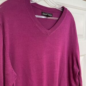Silk‎ Cotton Blend Kenneth Roberts Mens L V-Neck Light Knit Sweater Magenta Pink